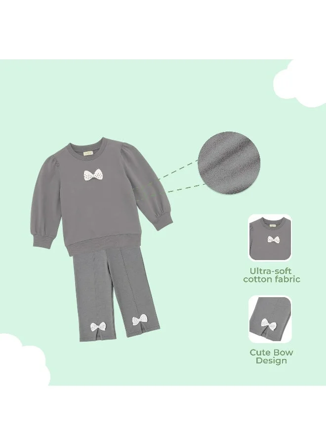 Luay grey Luay Girl Winter Co-ord Set | Organic Cotton Fleece Top & Bottom | SoftCozy Winter Wear | Stylish Outfit ( Grey) for Women | Best Price UAE